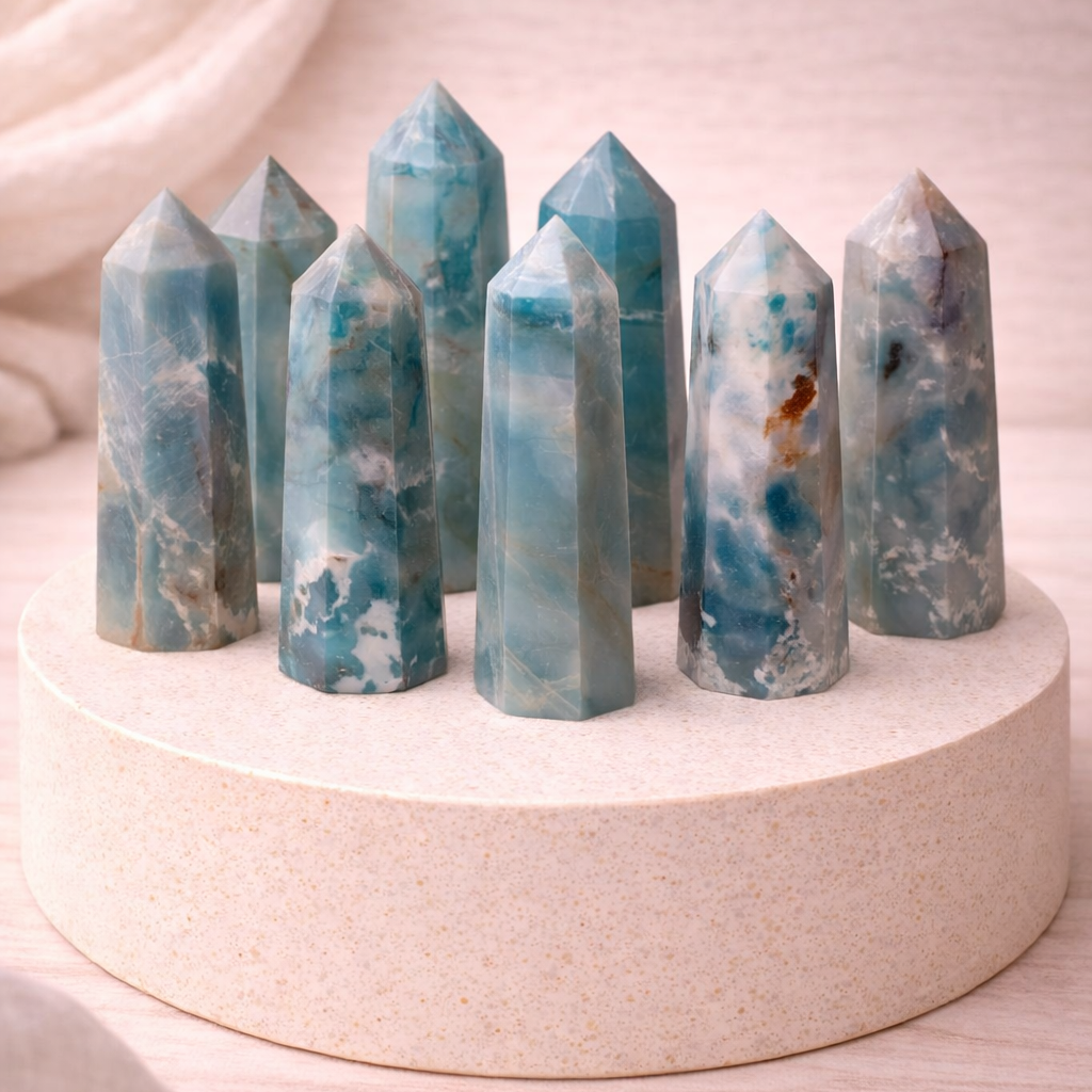 Caribbean Calcite Turm – Beruhigende Ozeanenergie & spirituelle Klarheit