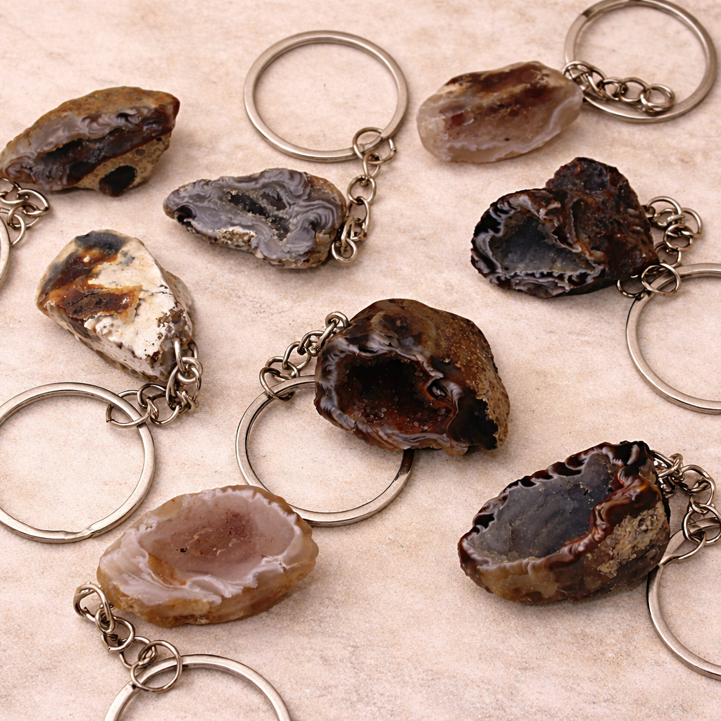 Geoden Schlüsselanhänger – Natürliche Mini‑Geode für unterwegs