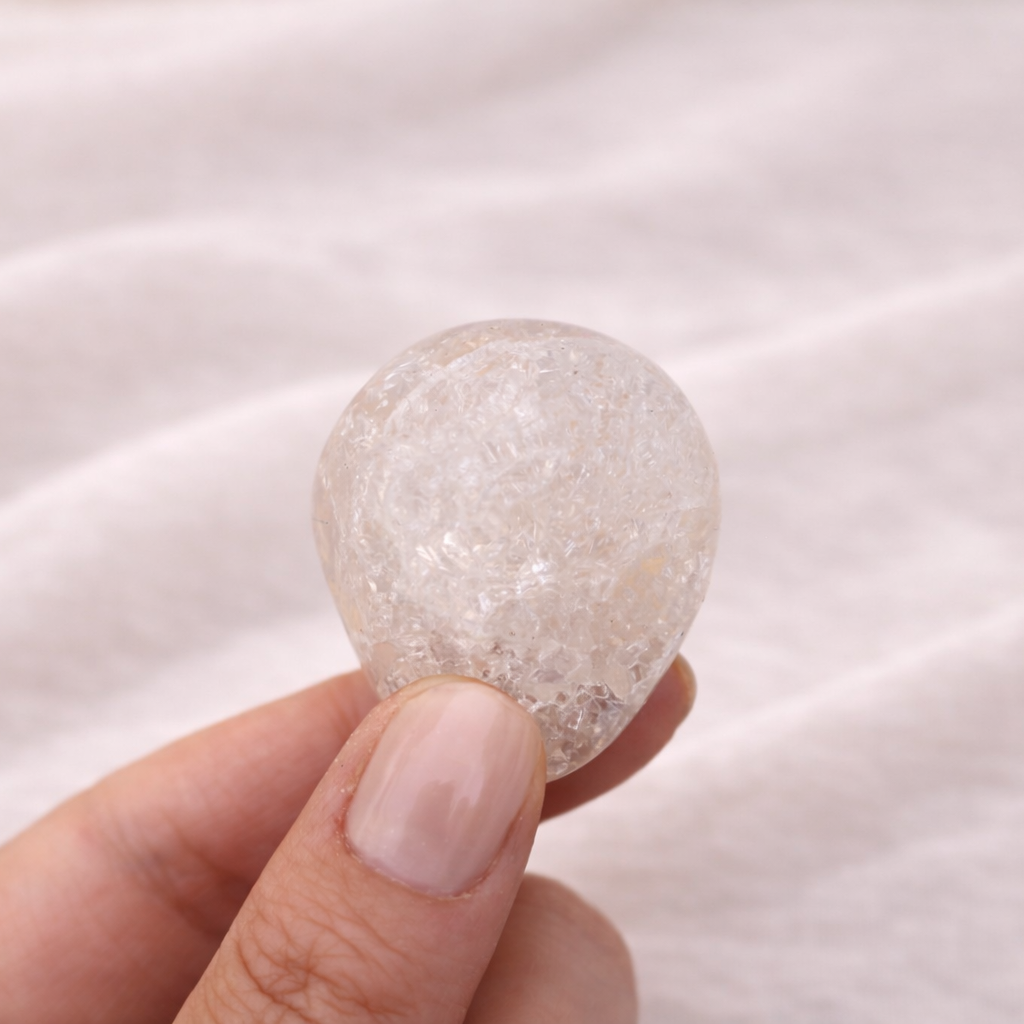 Iriskristall Trommelstein – Regenbogenstrahl in der Hand