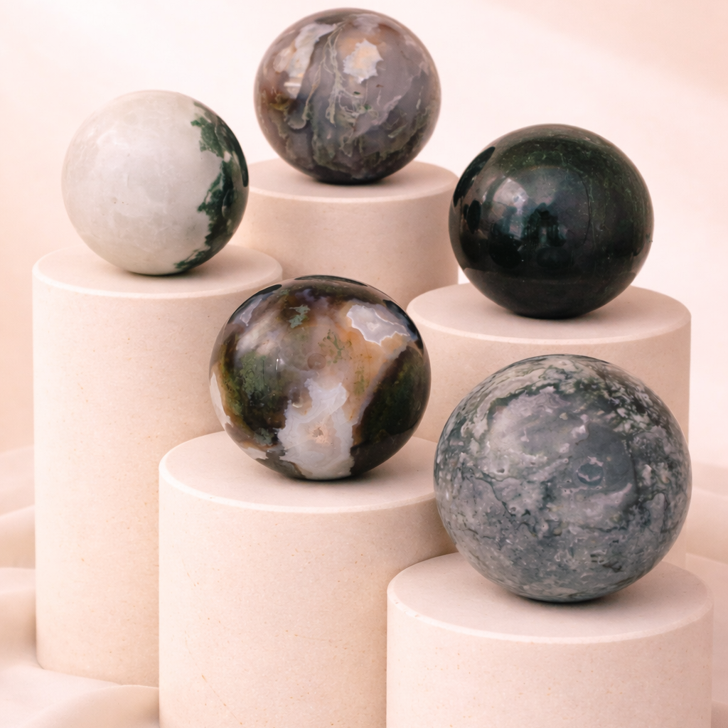 Mossachat Kugel – Naturstein für Erdung & Herzenergie