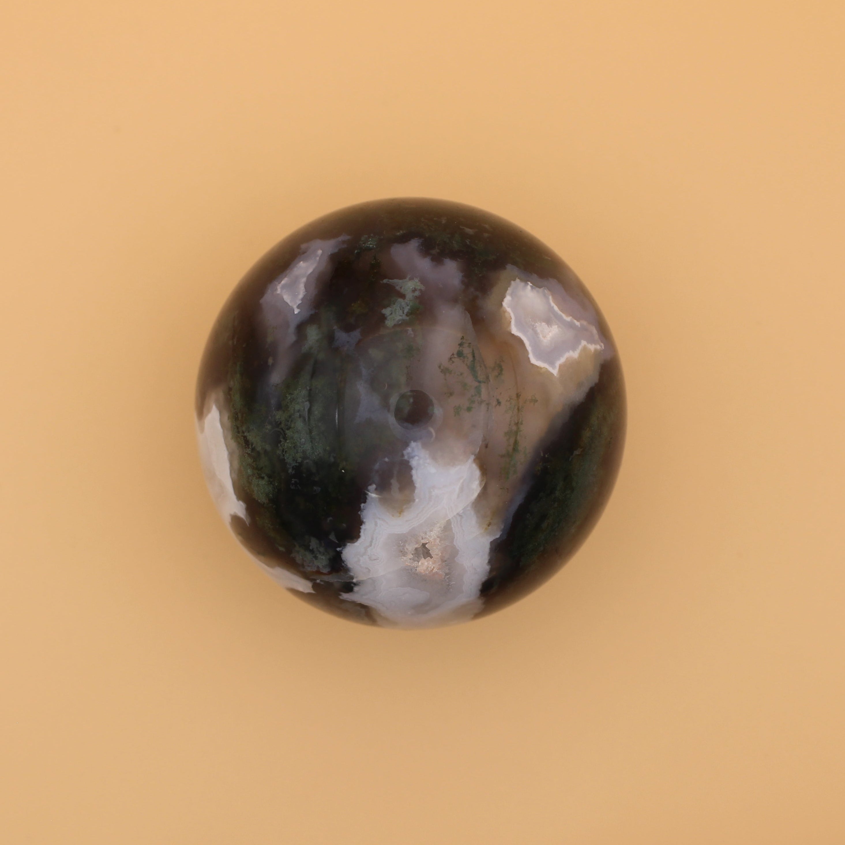 Mossachat Kugel – Naturstein für Erdung & Herzenergie