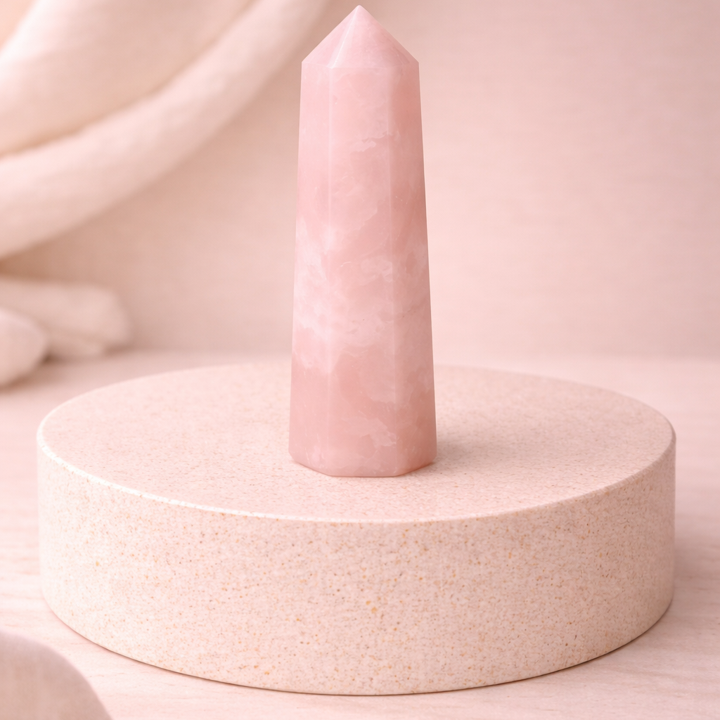 Pink Mangano‑Calcite Turm – Sanfte Herzenergie & rosa Licht