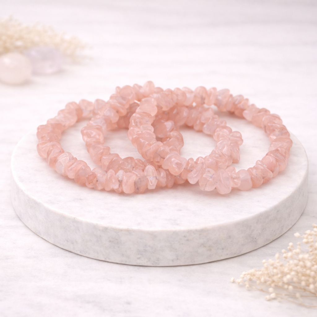 Rosenquarz Chips Armband