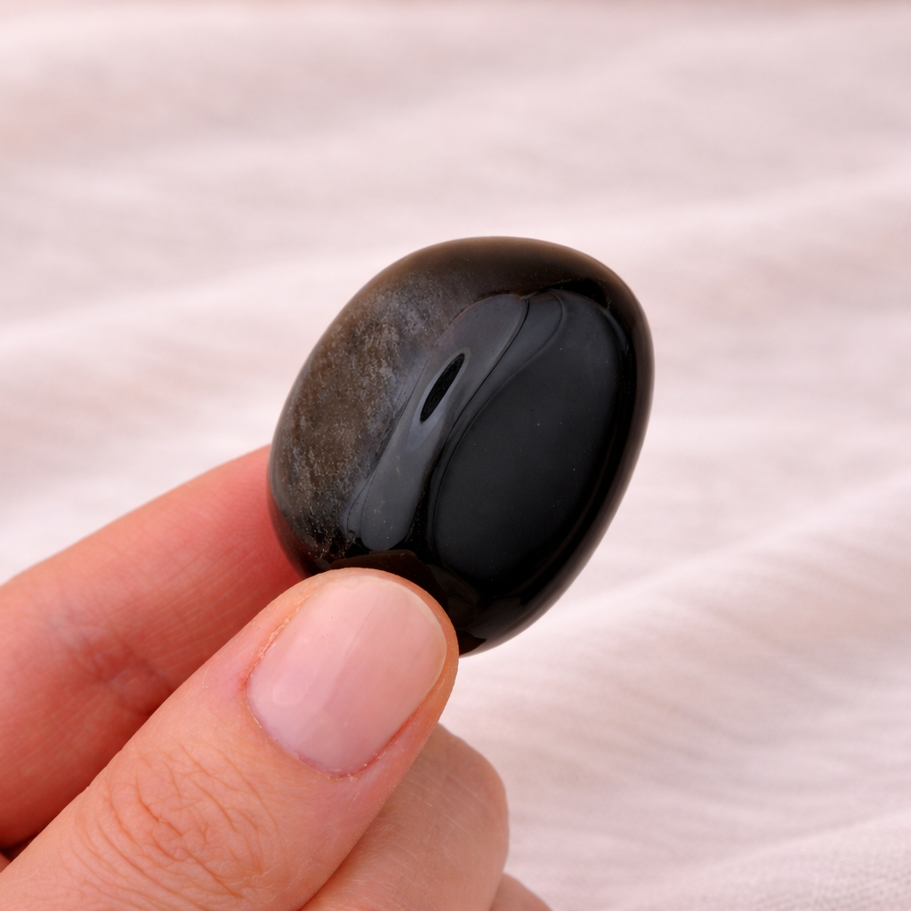 Silver Obsidian Trommelstein – Schützend & transformierend mit silbrigem Schimmer